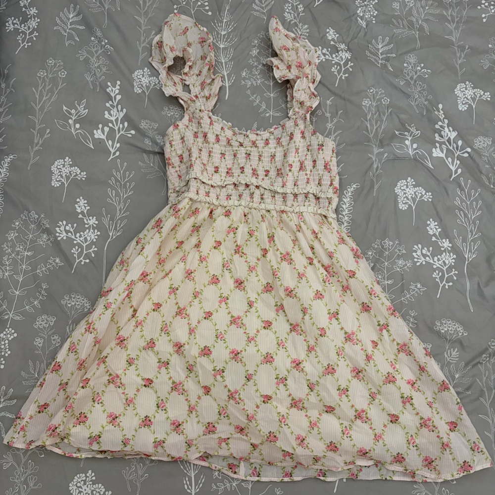 Floral Pink Ruffle Strap Summer Dress